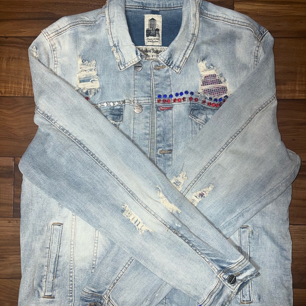 Industrial Indigo Distressed Light Blue Denim Jacket